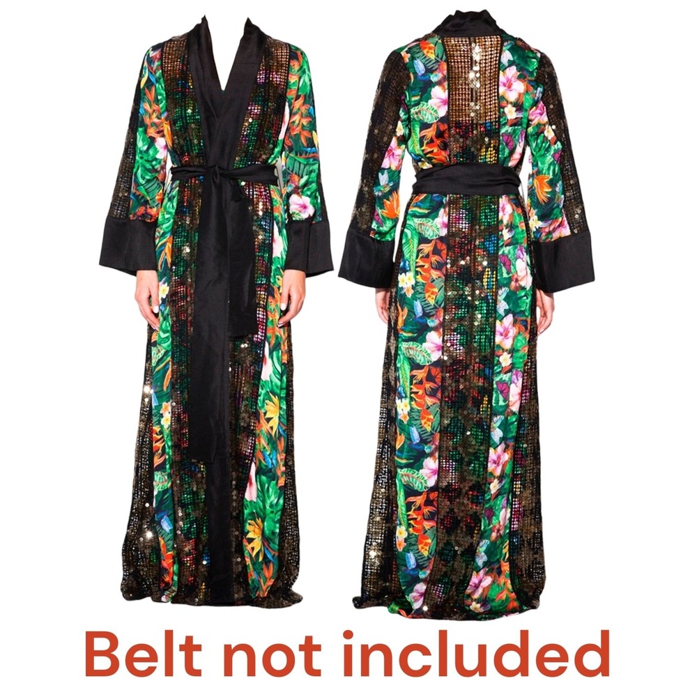 NWT OTT Dubai Myra Floral Mesh Sequin Luxury Robe Duster Kimono Jacket Silk